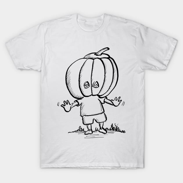 The Boy With The Halloween Pumpkin Head T-Shirt by brodyquixote